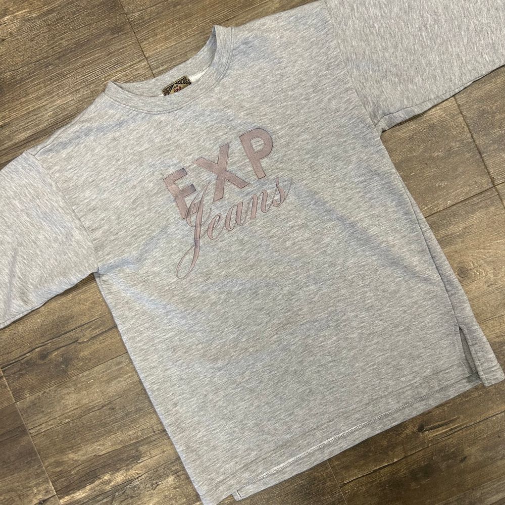 Vintage EXP Jeans Crewneck‎ Sweatshirt Women Size XS Gray Spellout (674)